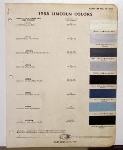 1958 Lincoln DuPont Automotive Paint Chips Bulletin No 19 Original