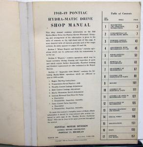 1948 1949 Pontiac Dealer Hydra-Matic Transmission Service Shop Repair Manual