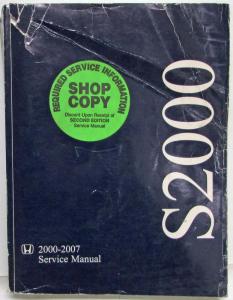 2000 2001 2002 2003 2004 2005 2006 2007 Honda S2000 Service Shop Repair Manual