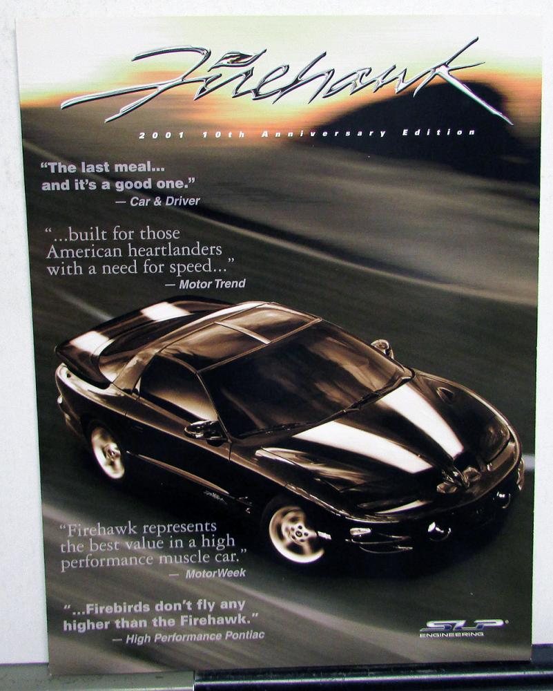 2001 Pontiac Firebird Firehawk Sales Brochure Special Edition By SLP 10th Anniv