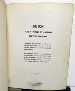 1958 Buick Dealer Flight Pitch Dynaflow Transmission Service Shop Repair Manual