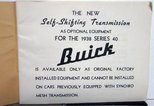 1938 Buick Self-Shifting Transmission Service Shop Repair Manual Set Series 40