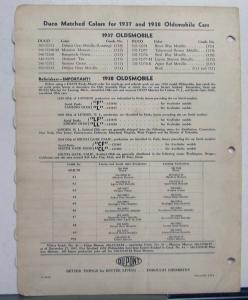 1939 Oldsmobile DuPont Automotive Paint Chips Bulletin Sheet Original