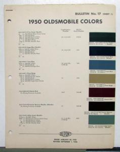 1950 Oldsmobile DuPont Automotive Paint Chips Bulletin REVISED 9/1/50