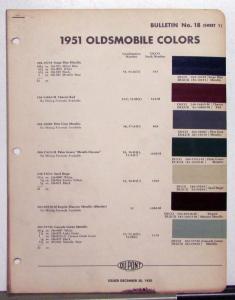 1951 Oldsmobile DuPont Automotive Paint Chips Bulletin No 18 Original