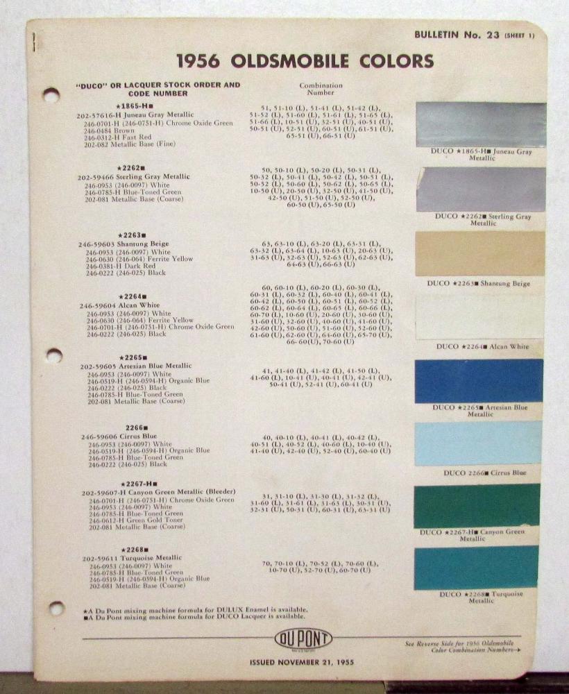 1956 Oldsmobile DuPont Automotive Paint Chips Bulletin No 23 Original