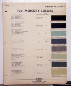 1951 Mercury DuPont Automotive Paint Chips Bulletin No 2 REVISED 7/20/51