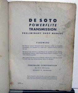 1953 DeSoto Dealer Powerflite Transmission Service Shop Manual Prelim S-16 S-18