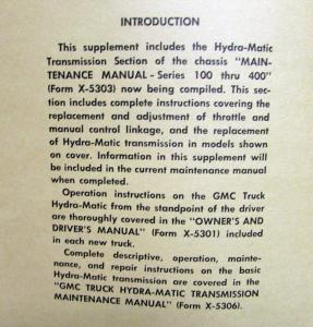 1953 GMC Truck Dealer Hydra-Matic Transmission Manintenance Manual Supplement