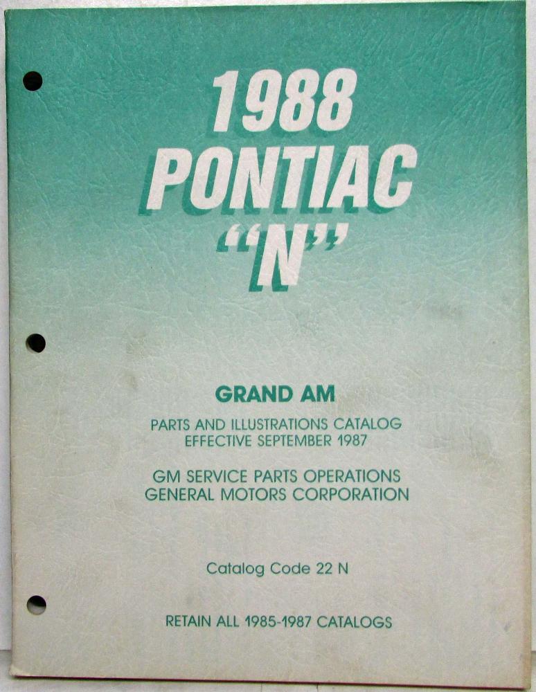 1988 Pontiac Grand Am Parts and Illustration Catalog