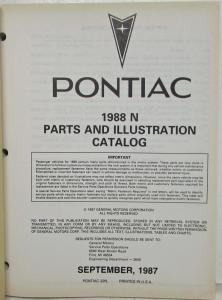 1988 Pontiac Grand Am Parts and Illustration Catalog