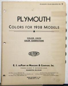 1938 Plymouth DuPont Automotive Paint Chips Bulletin #9 REVISED 5/15/38