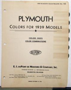 1939 Plymouth DuPont Automotive Paint Chips Bulletin #10 Original