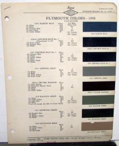 1946 Plymouth Automotive Paint Chips Colors By Acme Leaflet Original