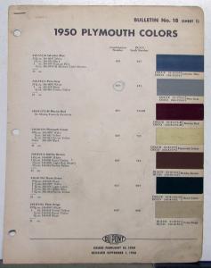 1950 Plymouth DuPont Automotive Paint Chips Bulletin #14 REVISED 9/1/50