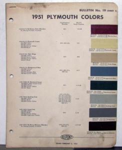 1951 Plymouth DuPont Automotive Paint Chips Bulletin #19 Original