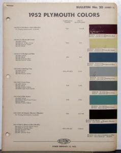 1952 Plymouth DuPont Automotive Paint Chips Bulletin #20 Original