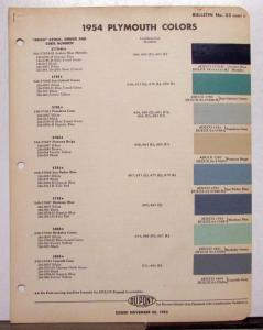 1954 Plymouth DuPont Automotive Paint Chips Bulletin #22 Original