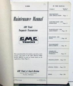 1958 GMC Trucks Dealer Torqmatic Transmission Service Shop Manual 370-600 Models