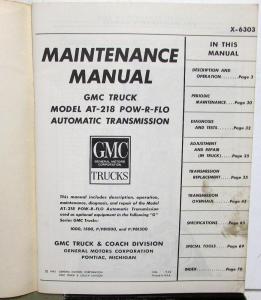 1963 GMC Trucks Dealer Pow-R-Flo Auto Transmission Service Shop Manual