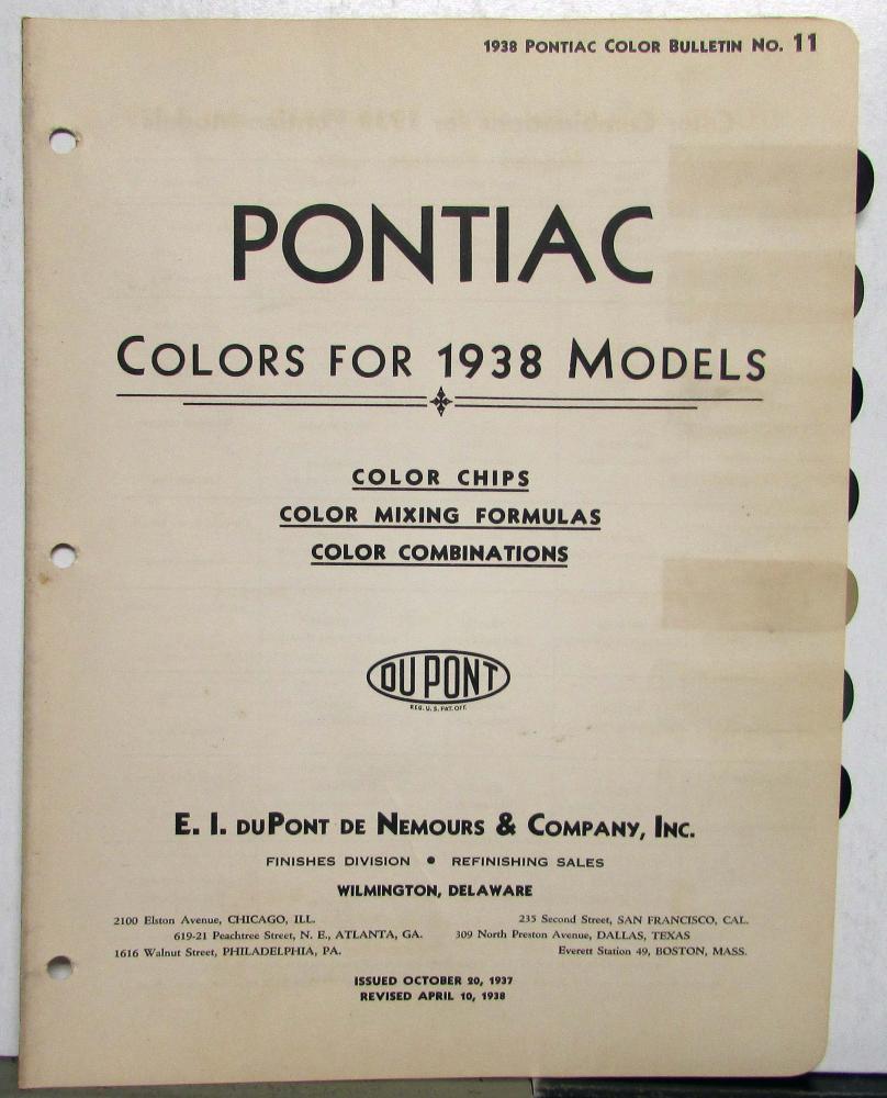 1938 Pontiac DuPont Automotive Paint Chips Bulletin #11 REVISED 4/10/38