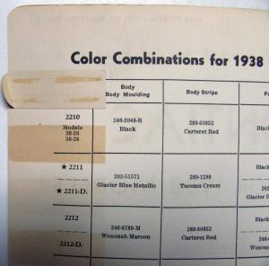 1938 Pontiac DuPont Automotive Paint Chips Bulletin #11 REVISED 4/10/38