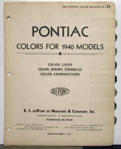 1940 Pontiac DuPont Automotive Paint Chips Bulletin #13 Original