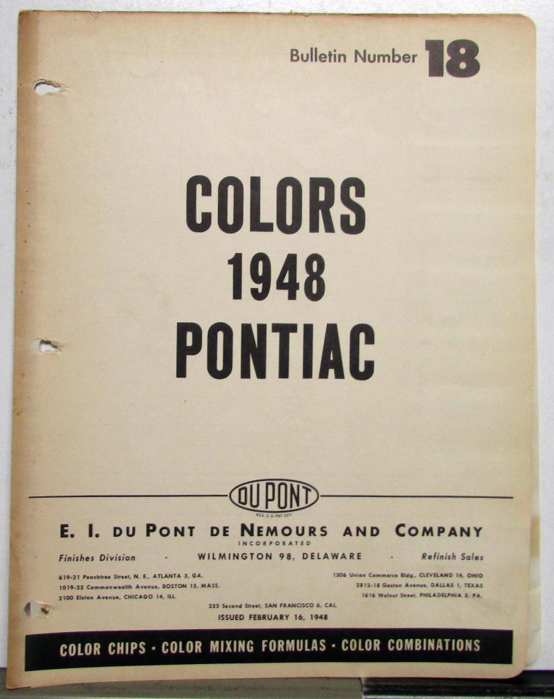 1948 Pontiac DuPont Automotive Paint Chips Bulletin #18 Original