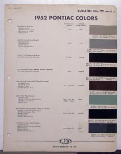 1952 Pontiac DuPont Automotive Paint Chips Bulletin #22 Original