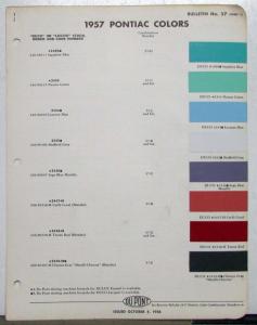 1957 Pontiac DuPont Automotive Paint Chips Bulletin #27 Original