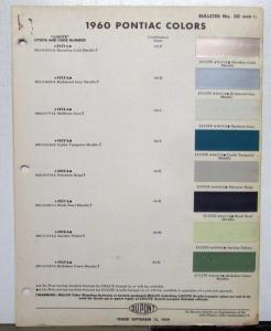 1960 Pontiac DuPont Automotive Paint Chips Bulletin #30 Original