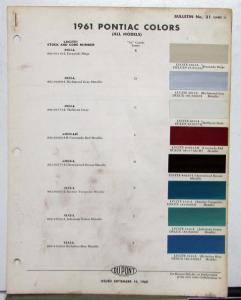 1961 Pontiac DuPont Automotive Paint Chips Bulletin #31 Original