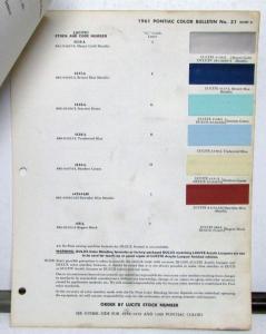 1961 Pontiac DuPont Automotive Paint Chips Bulletin #31 Original