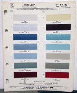 1962 Pontiac Ditzler Automotive Paint Chips Bulletin Sheet Original