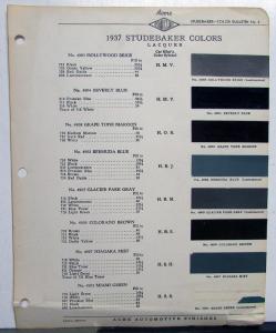 1937 Studebaker Color Paint Chips Samples Acme Leaflet Original