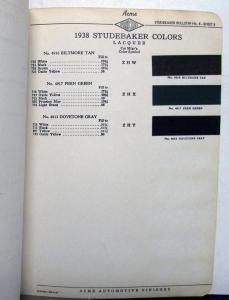 1938 Studebaker Paint Chips Sheets By Acme Color Samples