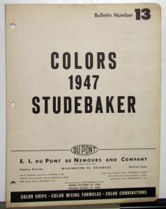 1947 Studebaker DuPont Automotive Paint Chips Bulletin #13 REVISED 3/15/48