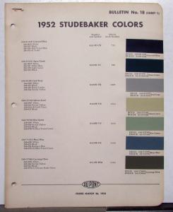 1952 Studebaker DuPont Automotive Paint Chips Bulletin #18 Original