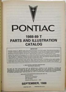 1988-1989 Pontiac LeMans Parts and Illustration Catalog