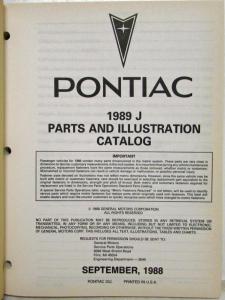 1989 Pontiac Sunbird Parts and Illustration Catalog