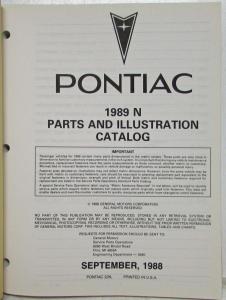 1989 Pontiac Grand Am Parts and Illustration Catalog