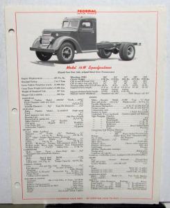 1947 1948 Federal Truck Model 18M Specification Sheet