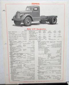 1947 1948 Federal Truck Model 45M Specification Sheet