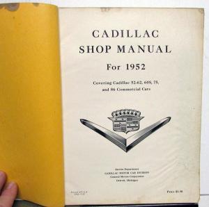 1952 Cadillac Service Shop Manual 52-62 60S 75 & 86 Commercial Cars