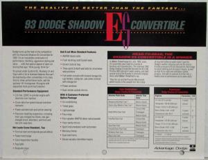 1993 Dodge Shadow ES Convertible Spec Sheet