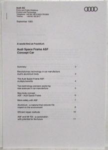 1993 Audi Space Frame ASF Concept Car Media Information Press Kit