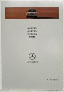 1992 Mercedes-Benz 300SE/SEL 400SE/SEL 500SE/SEL 600SEL UK Specifications Folder