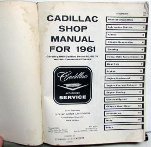 1961 Cadillac Service Shop Manual Series 60 62 75 Cars & Commercial Chassis