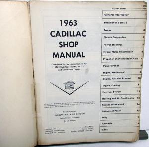 1963 Cadillac Service Shop Manual Series 60 62 75 Cars & Commercial Chassis