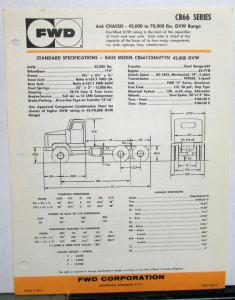 1975 1976 FWD Trucks CB66 Series Dealer Sales Specifications Sheet